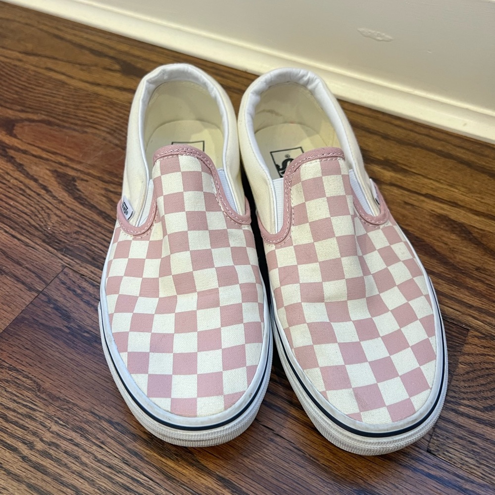 Pink and white checkered vans. Barely worn! Size 8.5